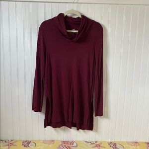 J. Jill Deep Red Cowl Neck Long Sleeve Top